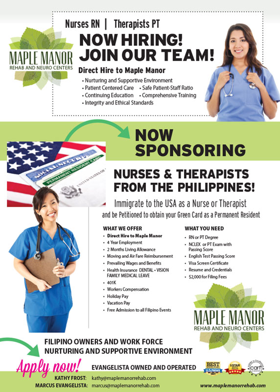Now hiring nurses and therapists flier image