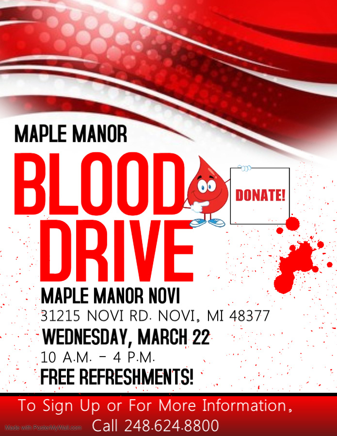 Maple Manor Blood Drive flier image