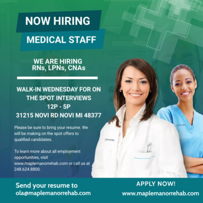 now hiring medical staff flier image